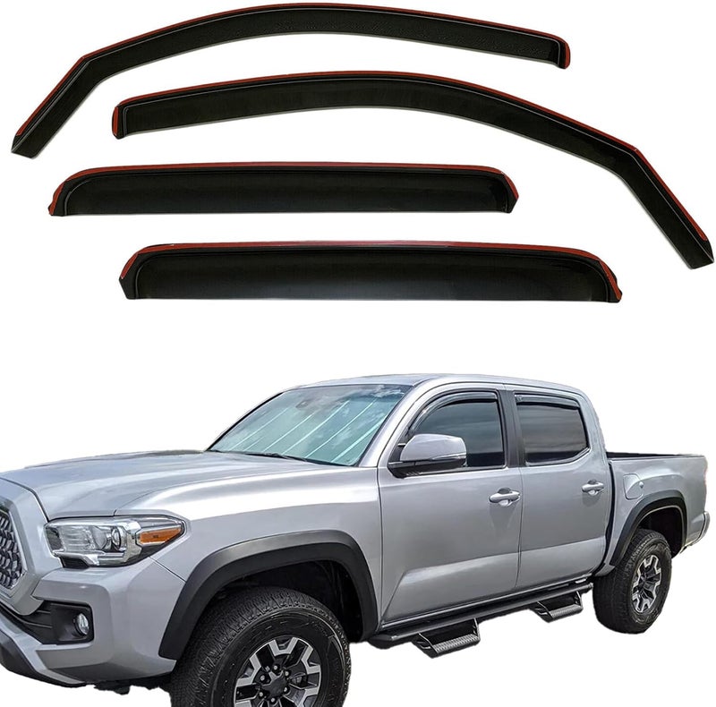 TONOYTIM in-Channel Window Visors Rain Deflectors for 2005-2015 Toyota Tacoma Double Cab,4-Piece Smoke Tinted Rain Guards,UV-Resistant ABS,No Drill Installation,Reduced Wind Noise & Rain Protection - Image 2